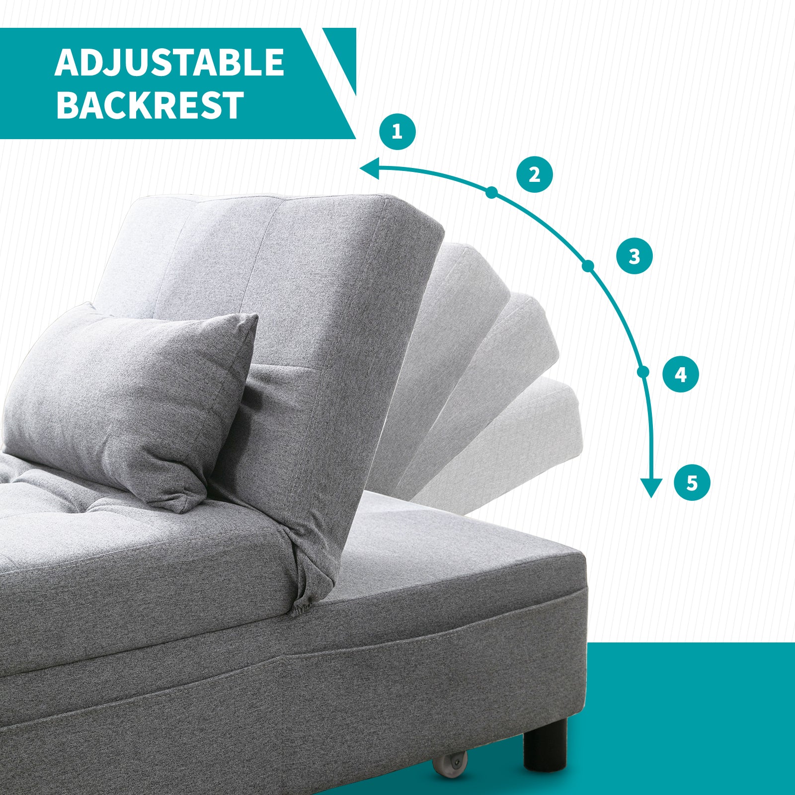 Light Gray Sofa Bed with Adjustable Backrest and Cushion X581766