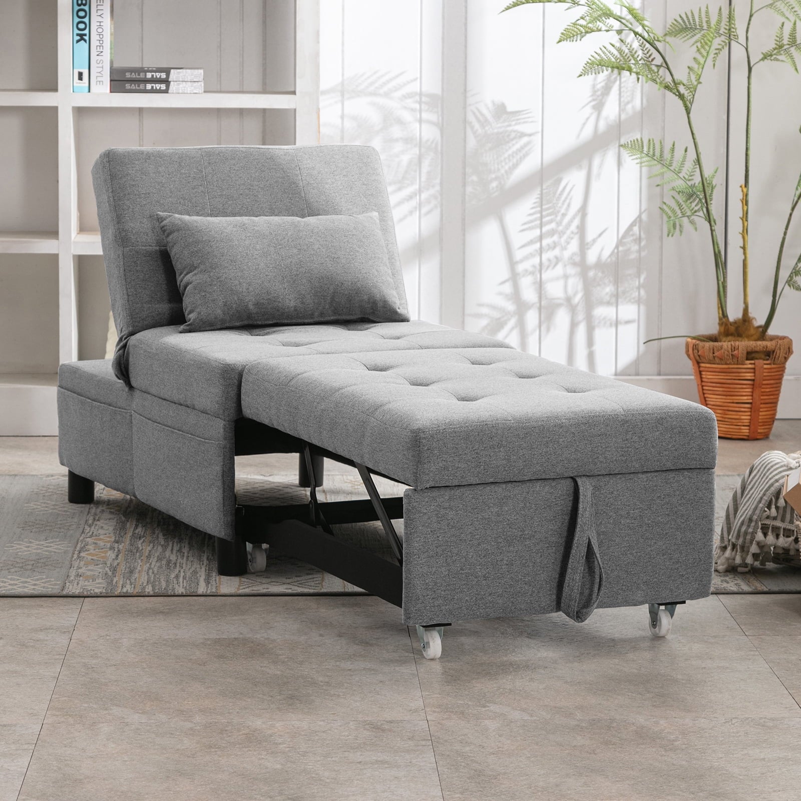 Light Gray Sofa Bed with Adjustable Backrest and Cushion X581766