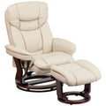 Beige Multi Position Recliner with Curved Ottoman and Swivel Wood Base I207983