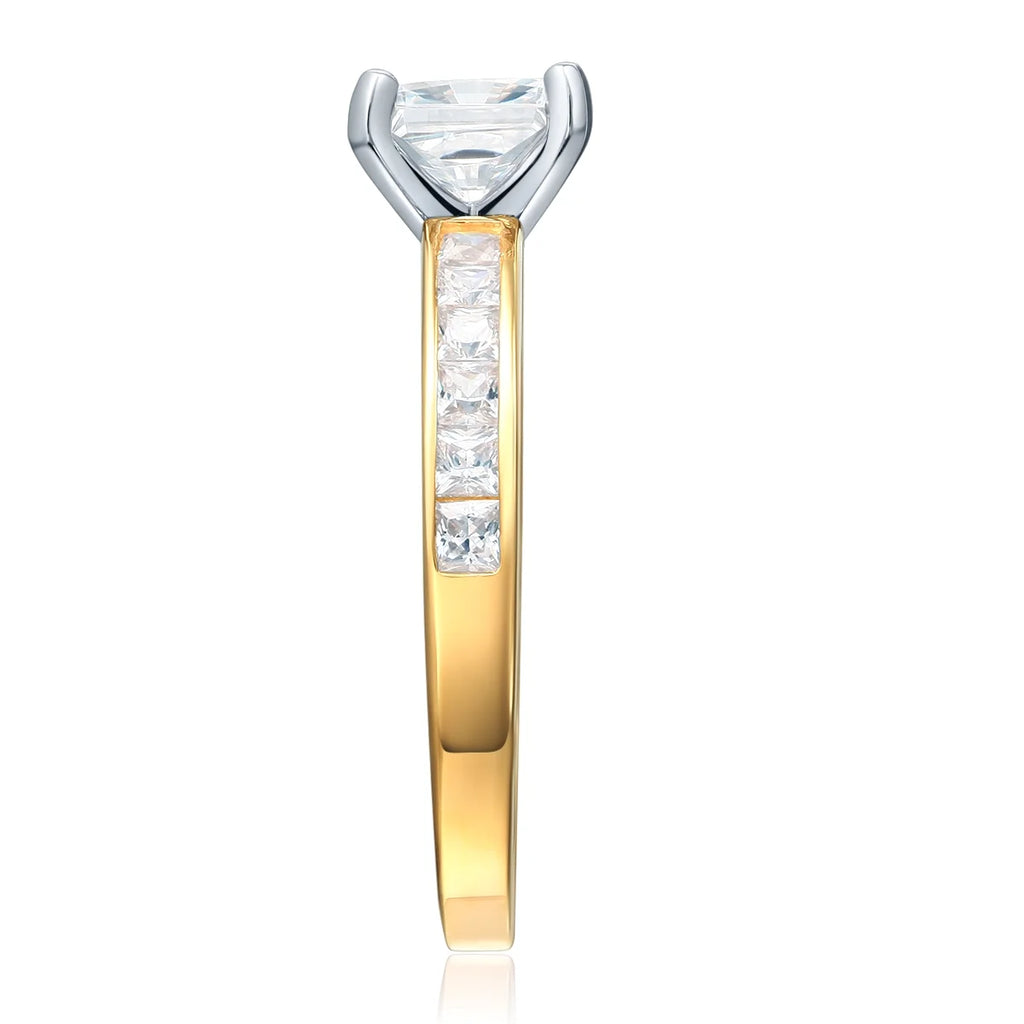 14k Yellow Gold CZ Princess Cut Engagement Ring Bridal Set - Size 9 P6742