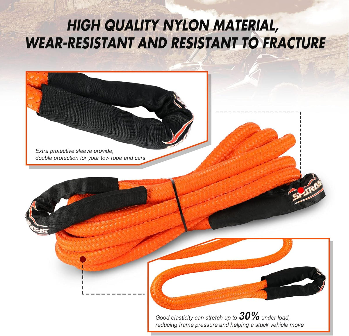 3/4" x 30' Kinetic Recovery Tow Rope, Orange, 27600lbs, Pack of 2 F71386