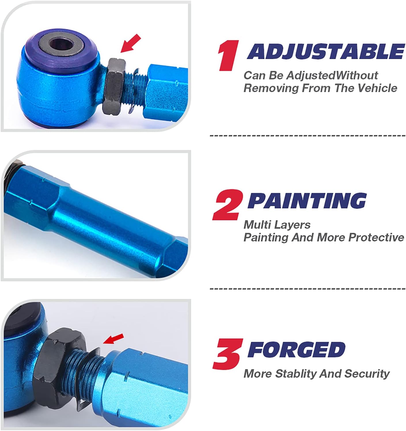 Rear Upper Camber Arms Kit Control Rod Adjustable -2° to +4° U6292