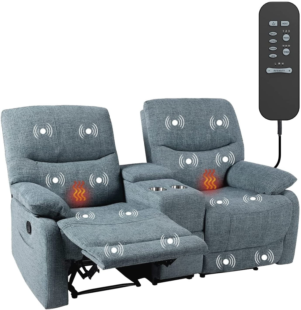 Fabric Reclining Sofa with Console and Cup Holders Y6199