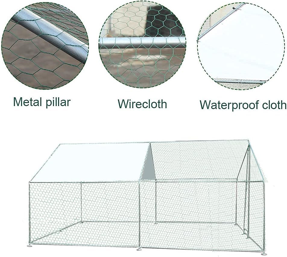 Metal Chicken Coop Cage with Waterproof Roof Shade Cover Large Chicken Run Coop Hen House Rabbit Cage Backyard Poultry Enclosure with Lockable Doors T298