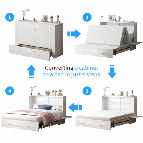 Queen Murphy Bed with 2 Storage Drawers and USB Charging Station N4689