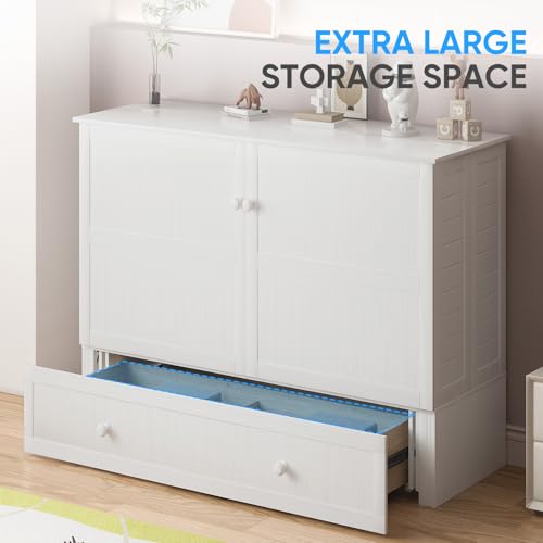 Queen Murphy Bed with 2 Storage Drawers and USB Charging Station N4689