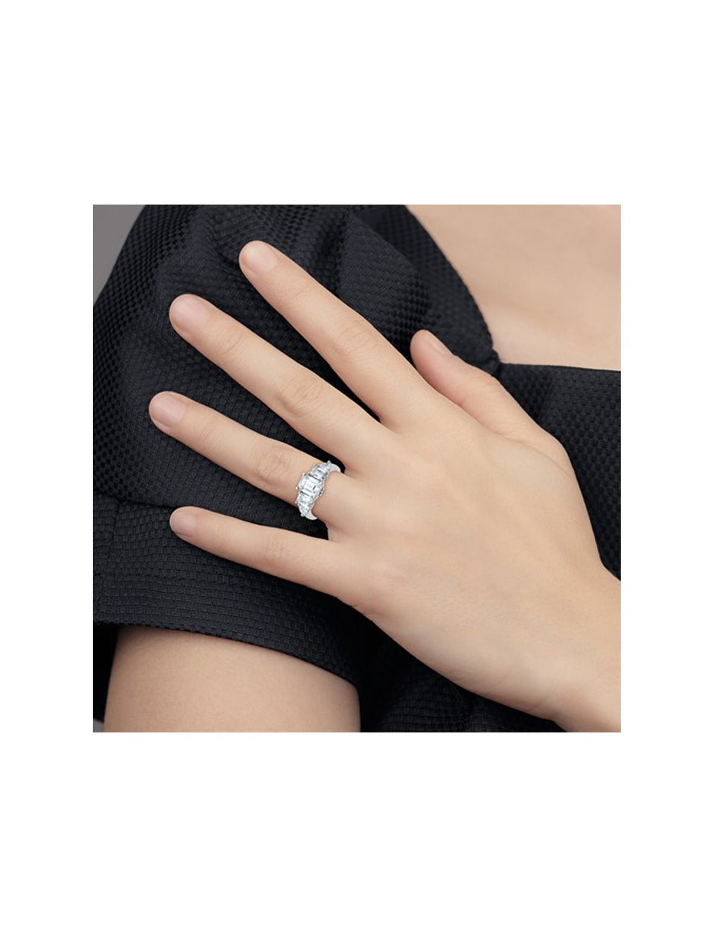 14K White Gold Emerald-Cut Moissanite Engagement Ring E2845