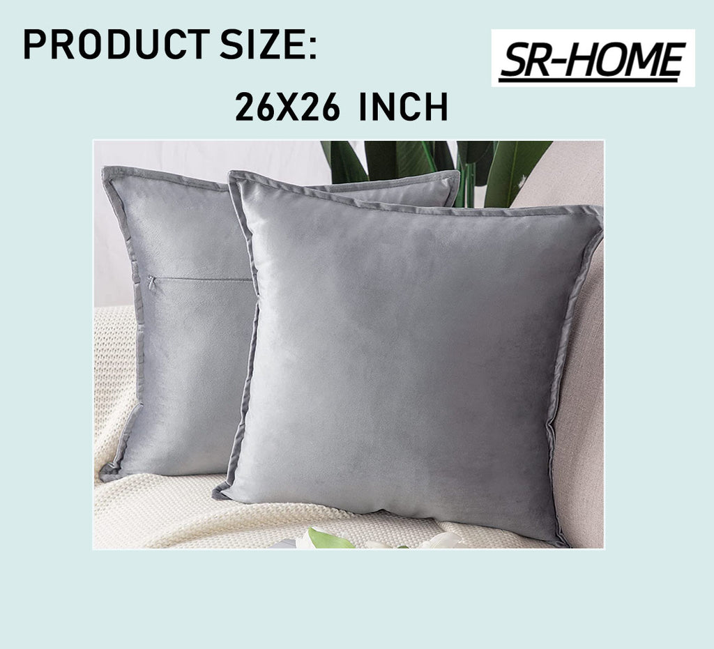 Set of 2 Super Soft Velvet Decorative Throw Pillow Covers Square with Fringe Cushion Case V847