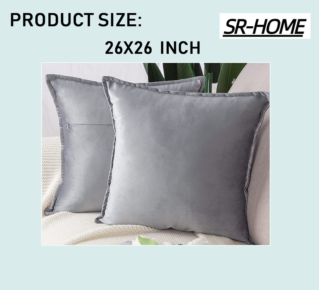 Set of 2 Super Soft Velvet Decorative Throw Pillow Covers Square with Fringe Cushion Case V847
