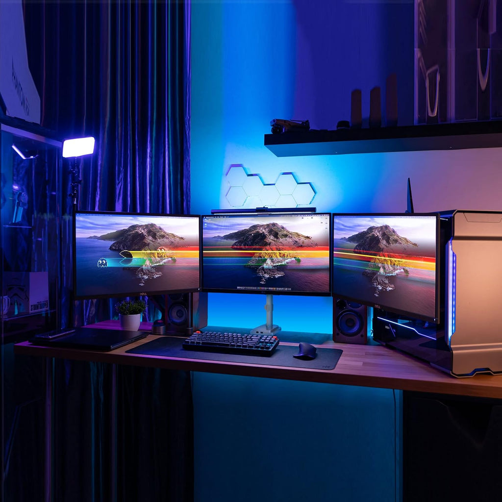 Triple Monitor Desk Mount with USB and Audio Ports, Height Adjustable for 24 27 30 32 Inch VESA Screens X17099
