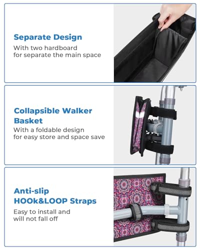 Gray Walker Basket with Strap Mount Cup Holder and Foldable Storage Bag F879569