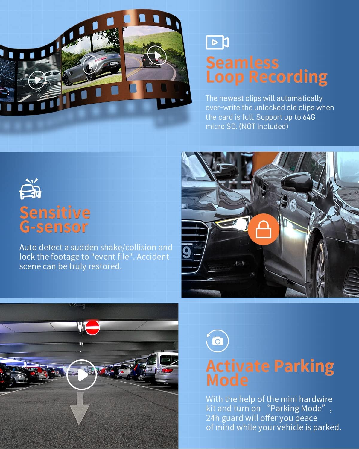 1080P Full HD Dash Cam with 170° Wide Angle, Pack of 2 W14183