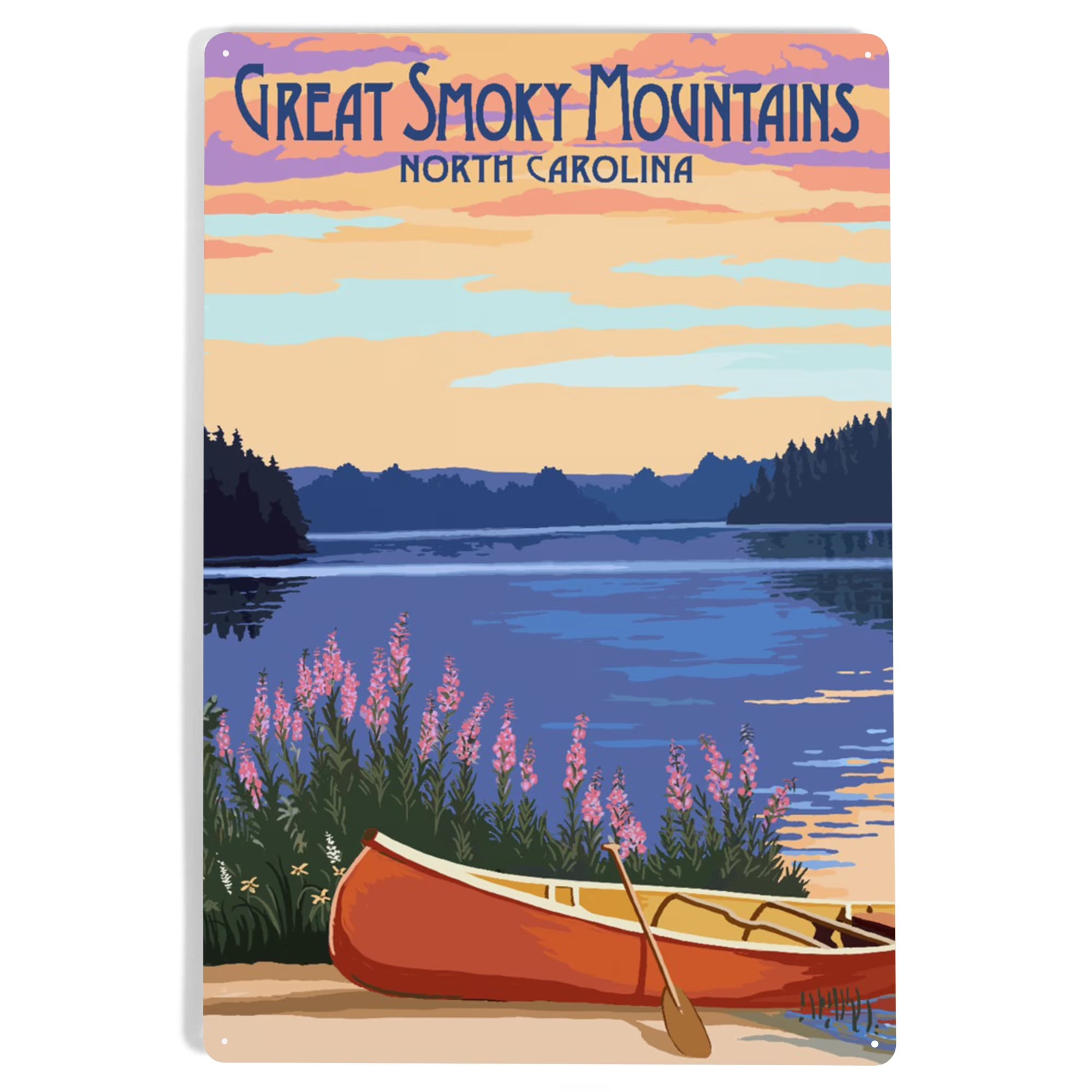Canoe and Lake Metal Sign Decor X871