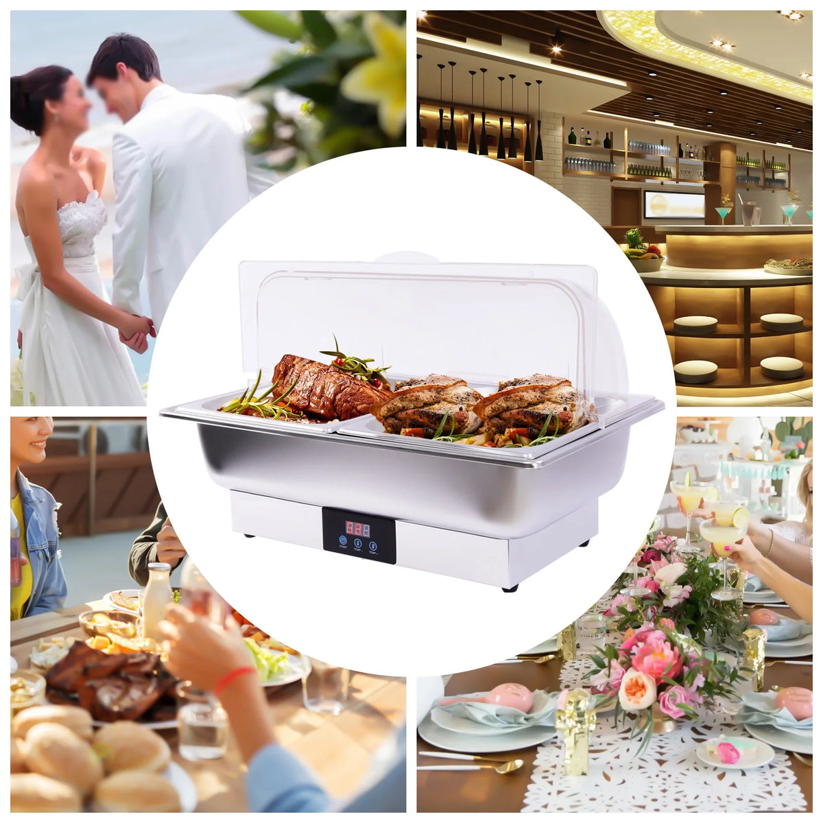 110V Stainless Steel Chafing Dish Buffet Set 2 Food Pot Z6278