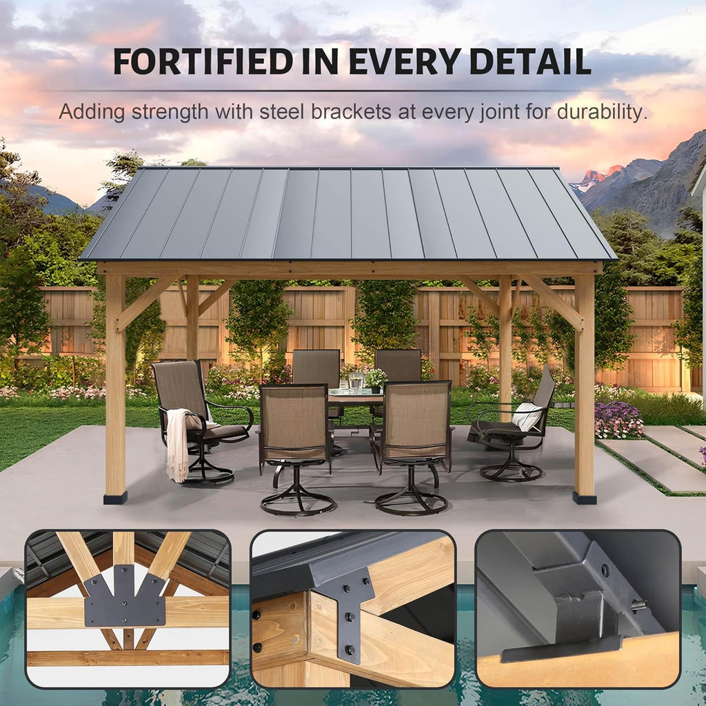 13' x 15' Wood Cedar Gazebo with Galvanized Steel Roof M282917