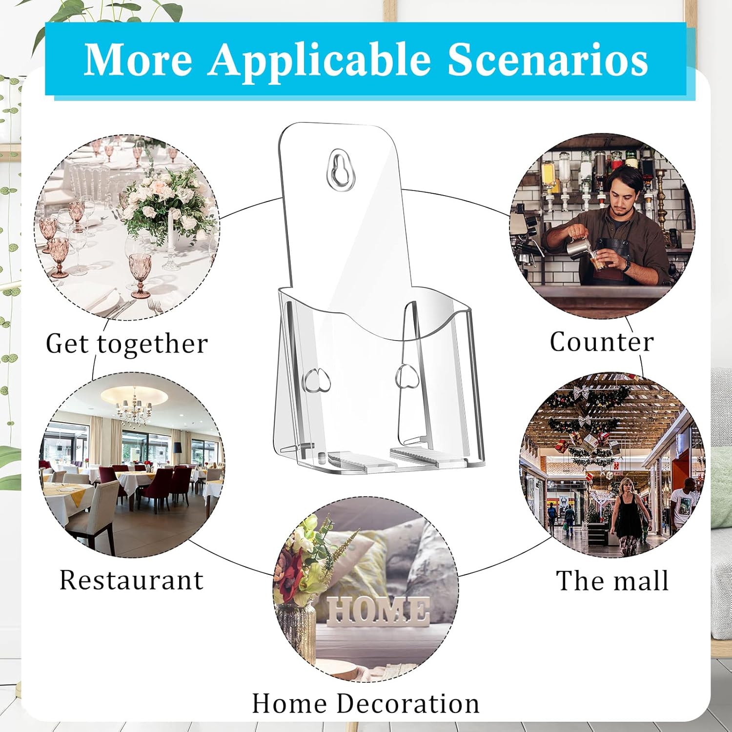 Clear Acrylic Brochure Holder with Adhesive Hooks, Pack of 2 F945