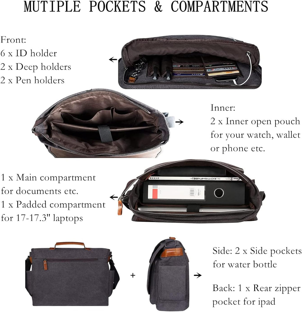 Canvas Laptop Shoulder Bag 17-17.3 Inch Water-resistance D1316