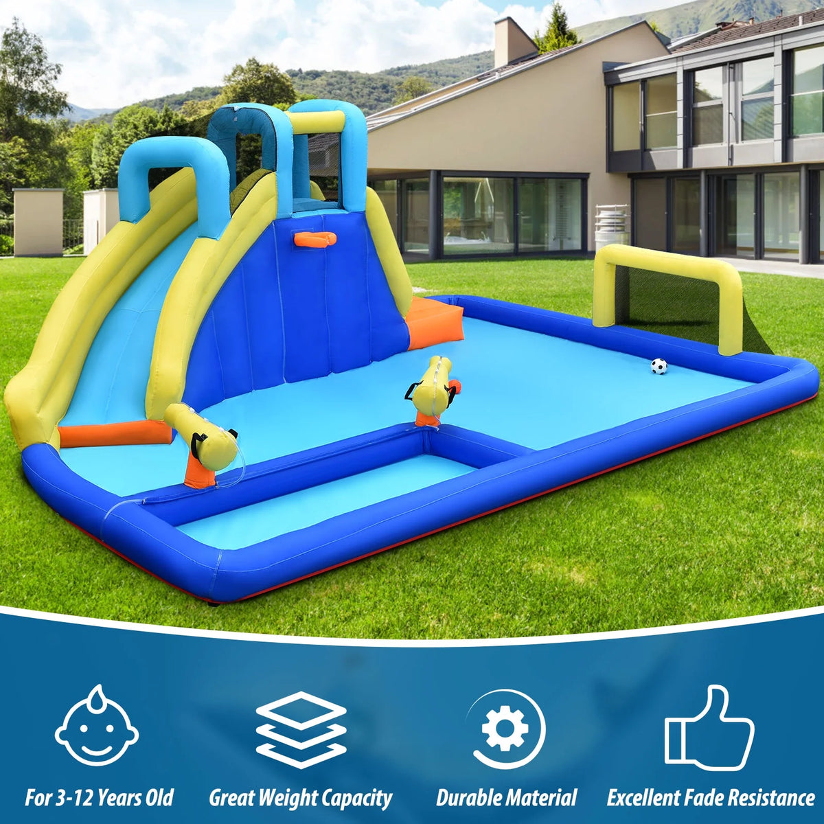Inflatable Bounce House Water Slide Bouncer with Ball Shooting Climbing Wall X194930