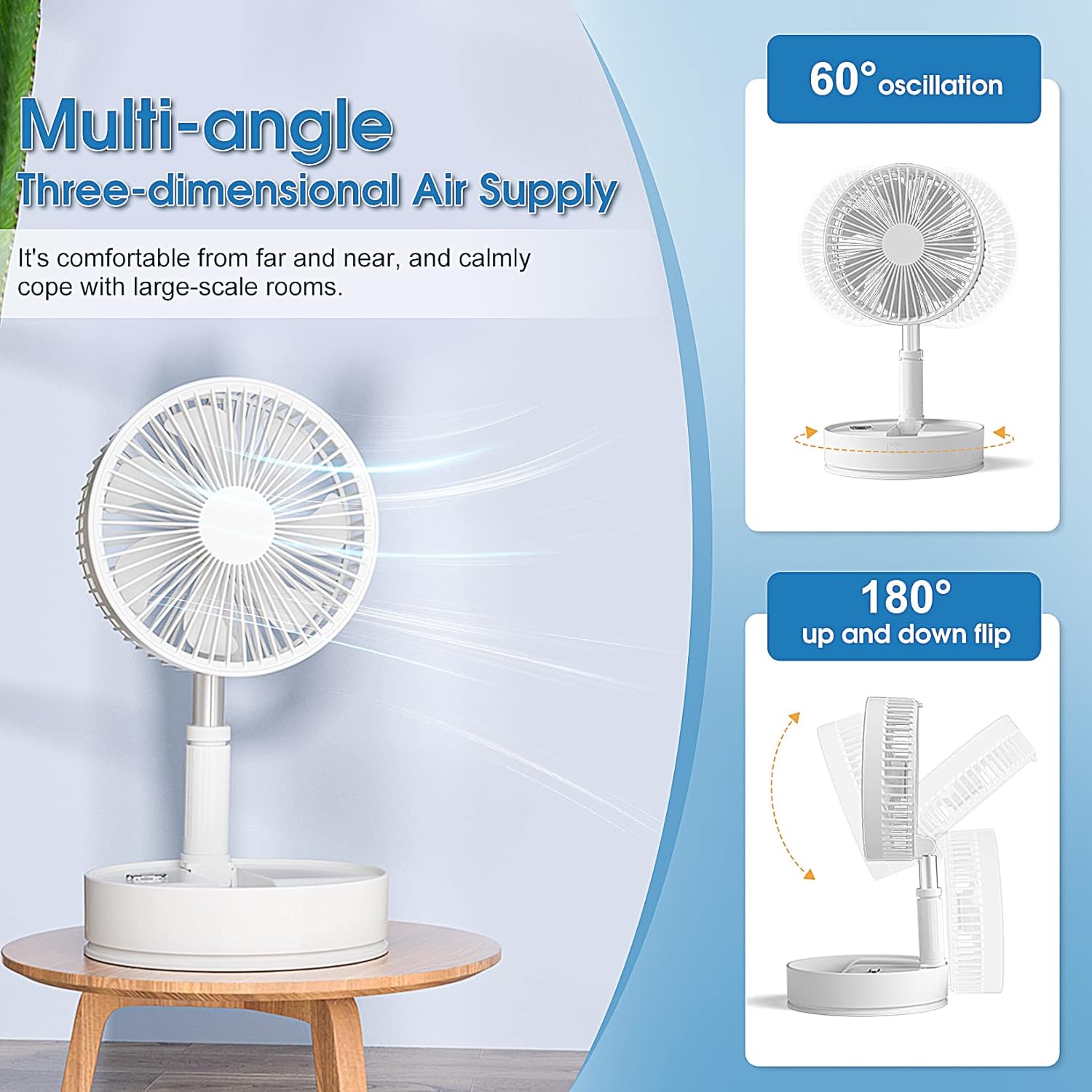 Portable Oscillating Standing Fan with Remote Controller, 7.8 Foldable Desk Fan, 7200mah Rechargeable & USB Quiet, Mini Folded Floor Fan A449744