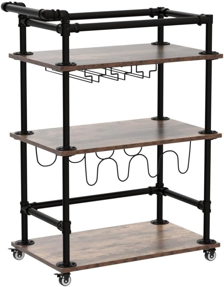 3-Tier Bar Serving Cart with Wheels and Lockable Casters A322