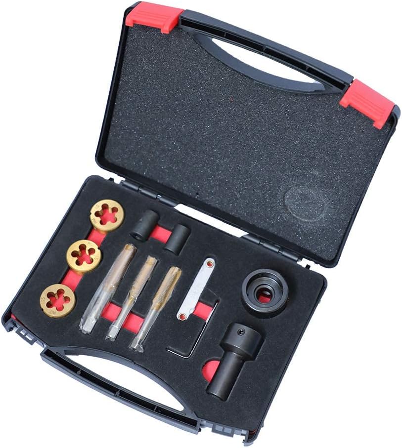 12 Pcs Tap and Die Set, Thread Repair Tool Kit M12x 1.25 M12 x 1.5 M14x1.5 F290083
