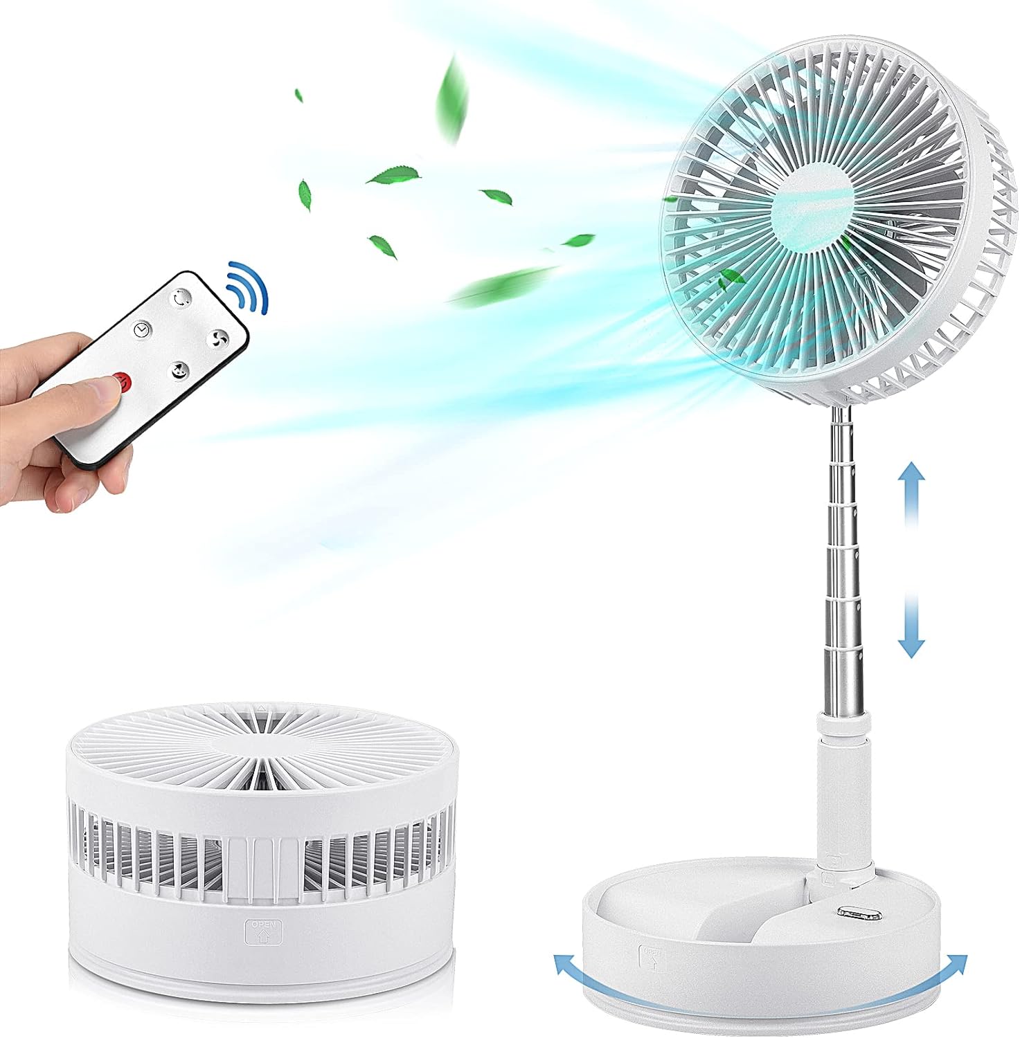 Portable Oscillating Standing Fan with Remote Controller, 7.8 Foldable Desk Fan, 7200mah Rechargeable & USB Quiet, Mini Folded Floor Fan A449744