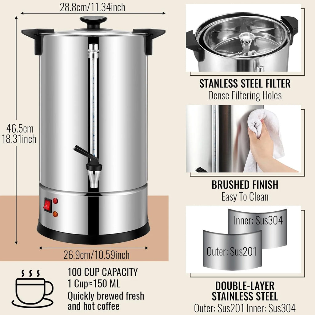 Stainless Steel Electric Coffee Urn 100 Cup 15 L W473652