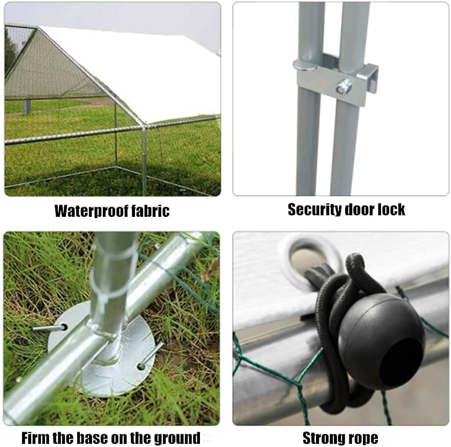 Metal Chicken Coop Cage with Waterproof Roof Shade Cover Large Chicken Run Coop Hen House Rabbit Cage Backyard Poultry Enclosure with Lockable Doors T298