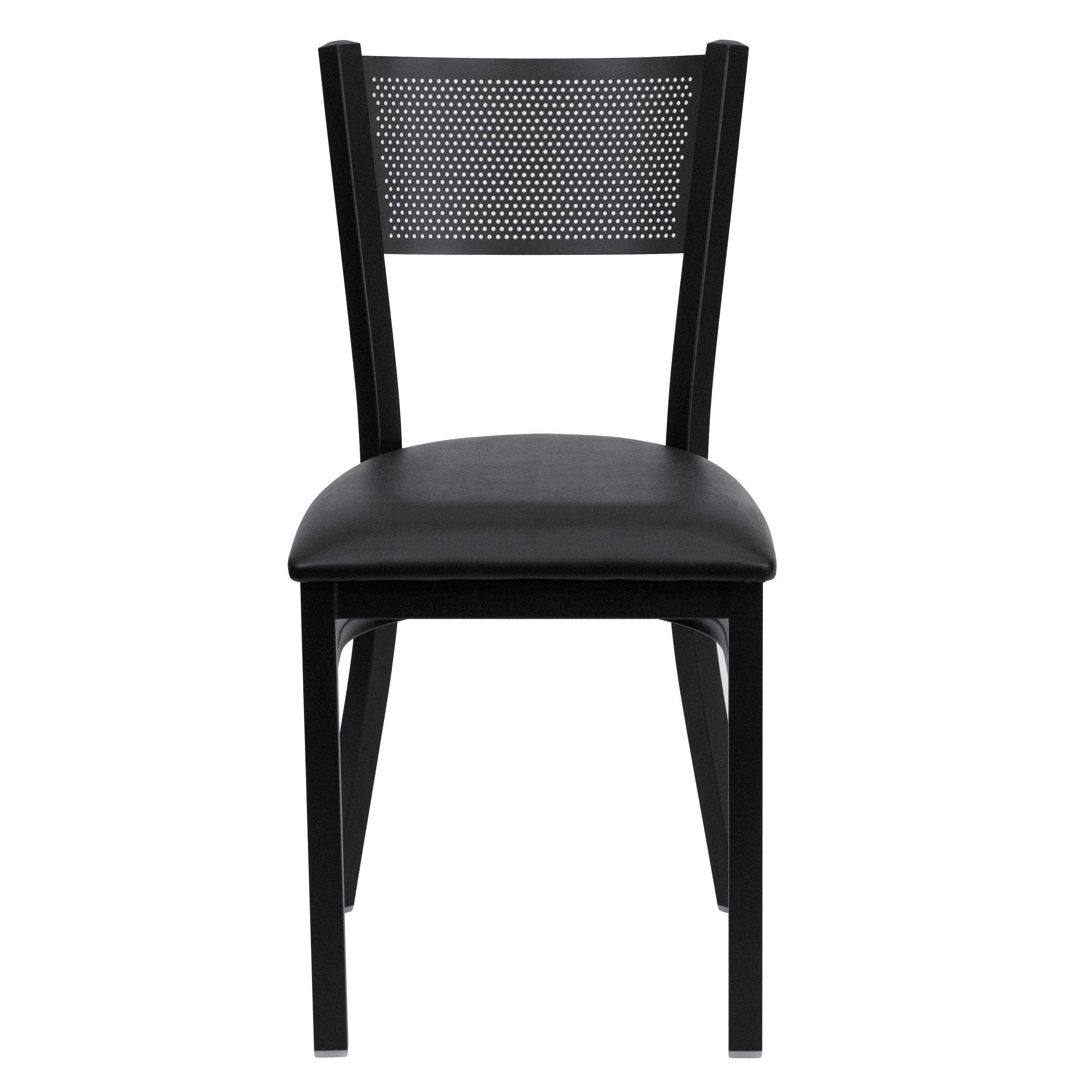 Black Grid Back Metal Restaurant Chair with Black Vinyl Seat O613345