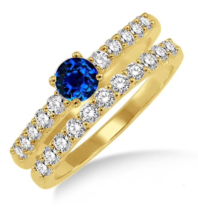 Blue Sapphire And Moissanite Diamond Engagement Ring on 10k Yellow Gold C489404