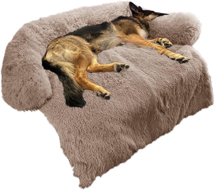 Small Light Grey Plush Dog Bed with Removable Washable Cover E8791