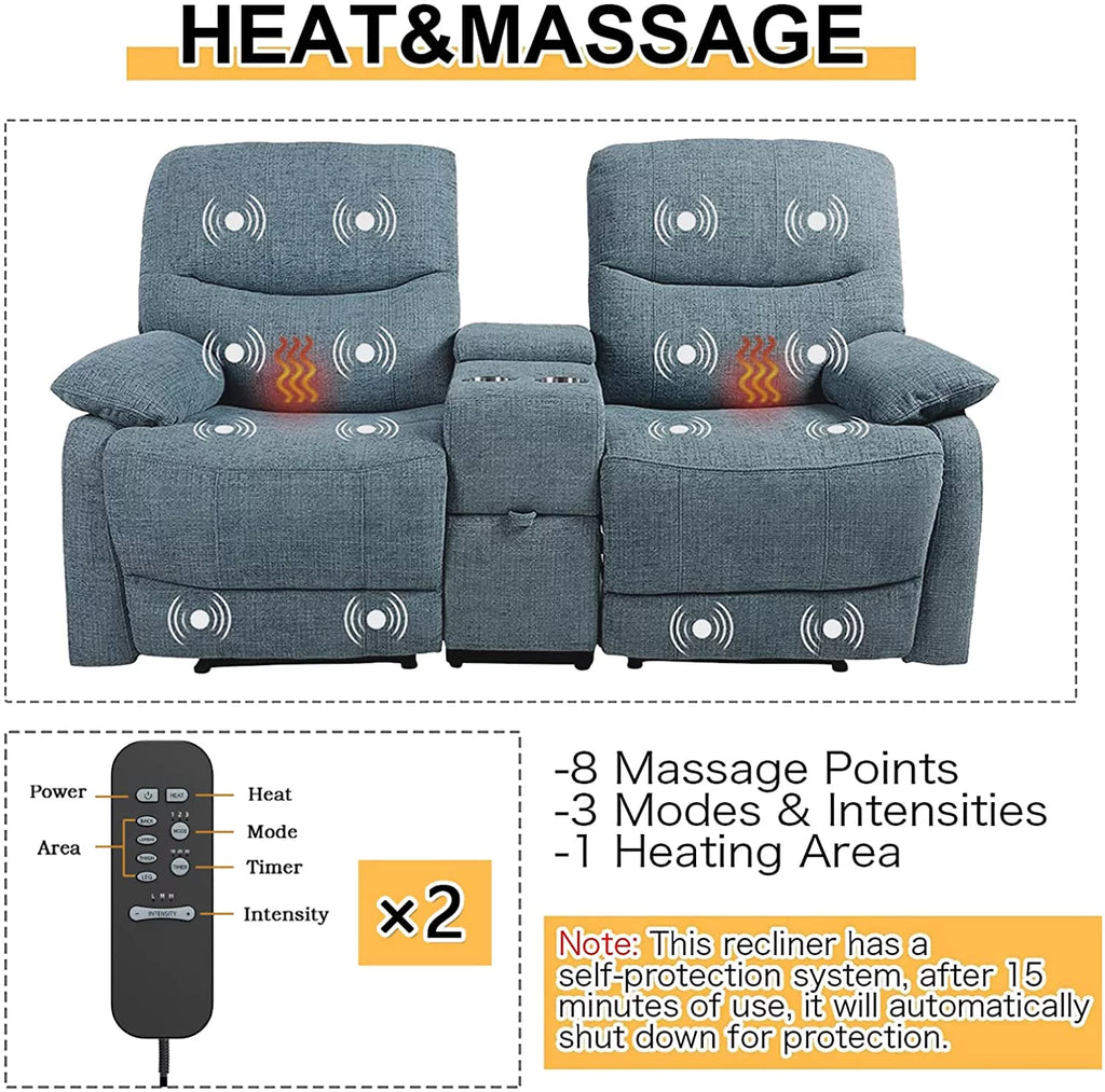Fabric Reclining Sofa with Console and Cup Holders Y6199