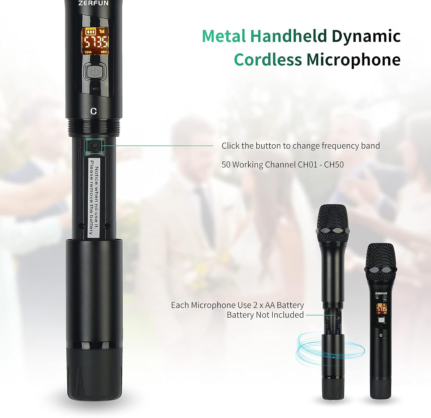 4-Channel UHF Wireless Microphone System with XLR 1/4 1/8 Output, All Metal Handheld Karaoke Cordless Microphones L80798