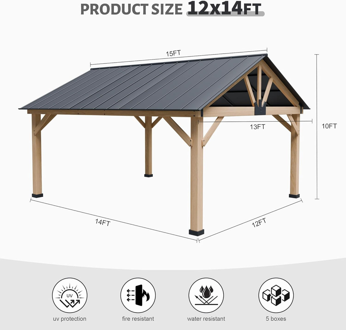13' x 15' Wood Cedar Gazebo with Galvanized Steel Roof M282917