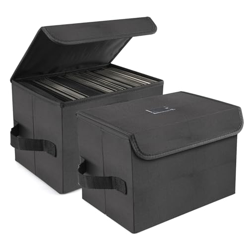 7-inch Vinyl Record Storage Box, Nylon Foldable Set of 2 with Lid and Handle C20639