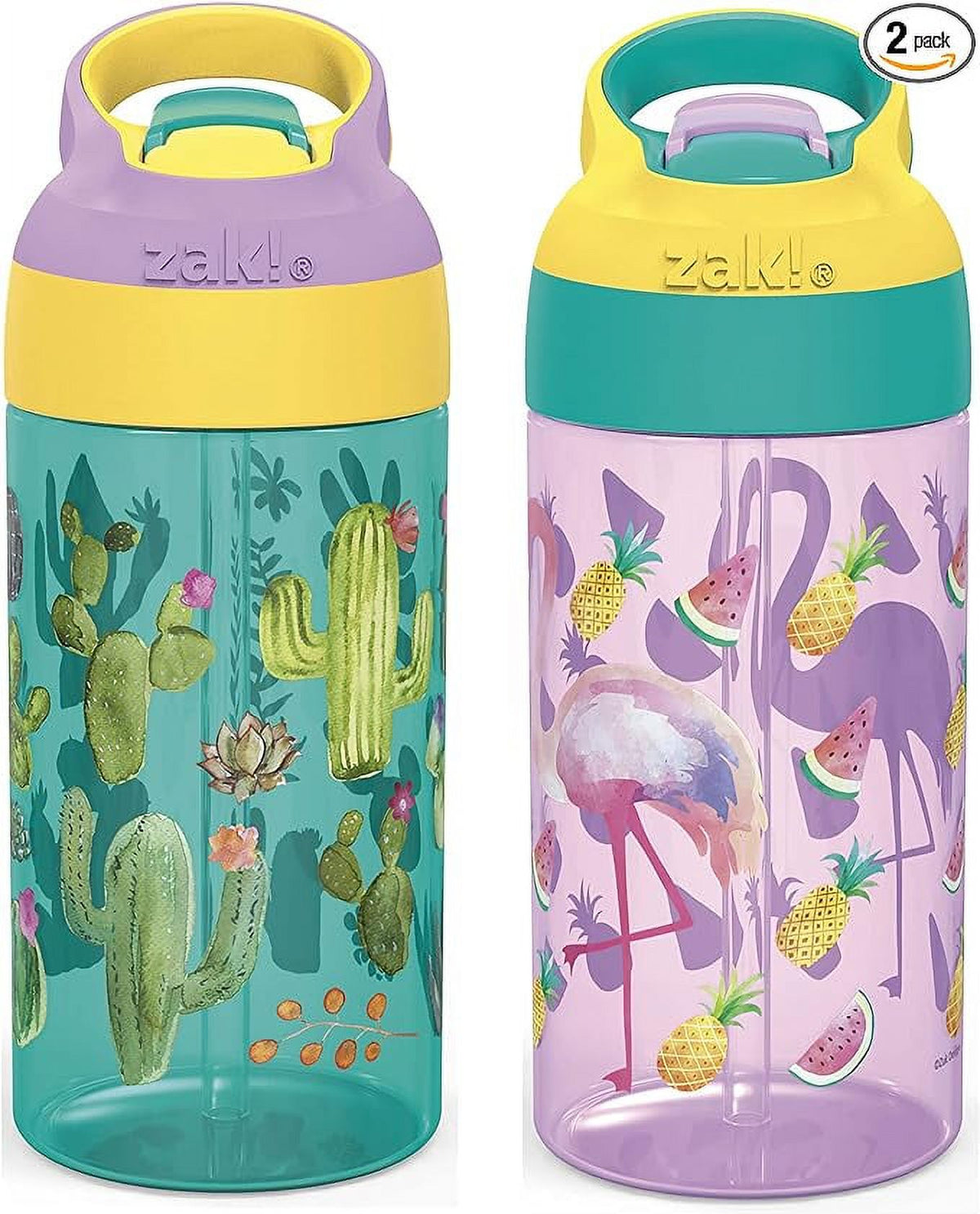 16oz Durable Plastic Kids Water Bottle with Straw and Carrying Loop, 2PK Set S9271