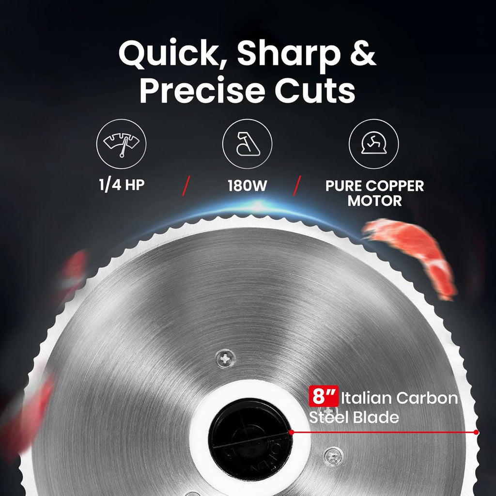 Electric Meat Slicer with 8.7 Italian Carbon Steel Blade, 0.5mm to 15mm Adjustable Slicing Thickness K3895
