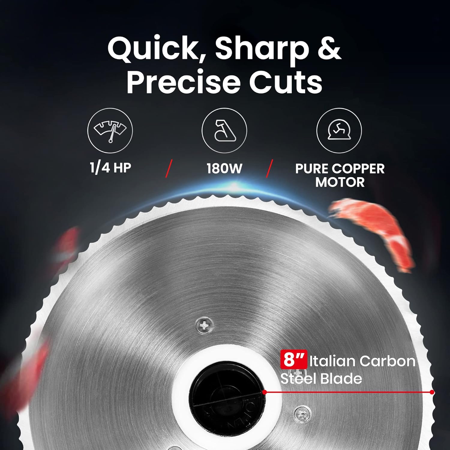 Electric Meat Slicer with 8.7 Italian Carbon Steel Blade, 0.5mm to 15mm Adjustable Slicing Thickness K3895