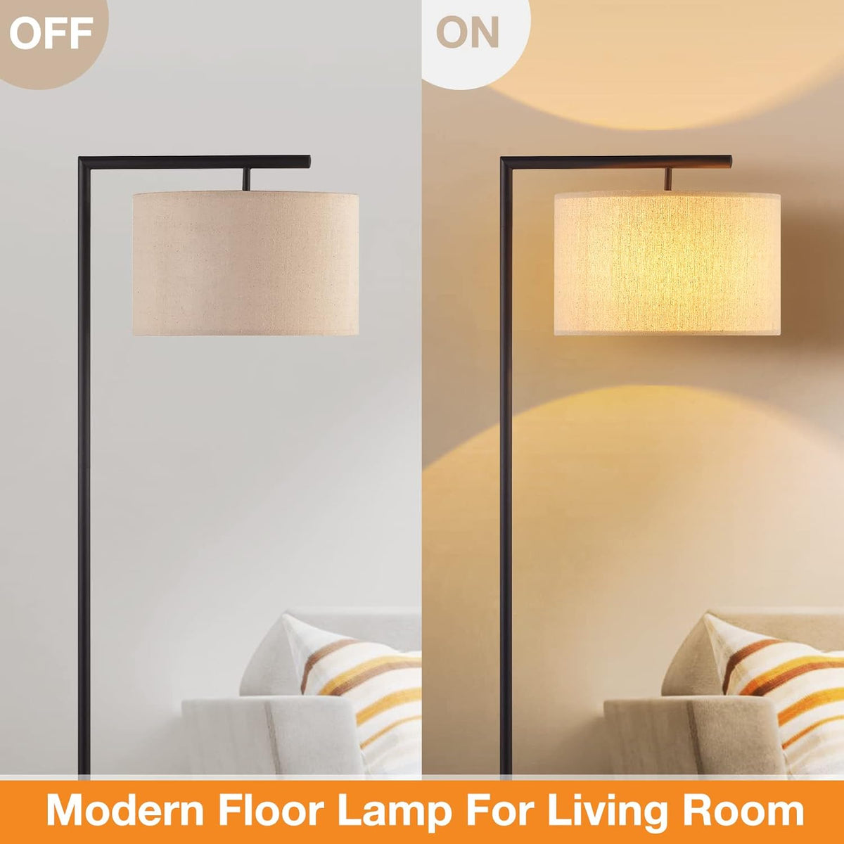 Arc Floor Lamp with Linen Lamp Shade E608
