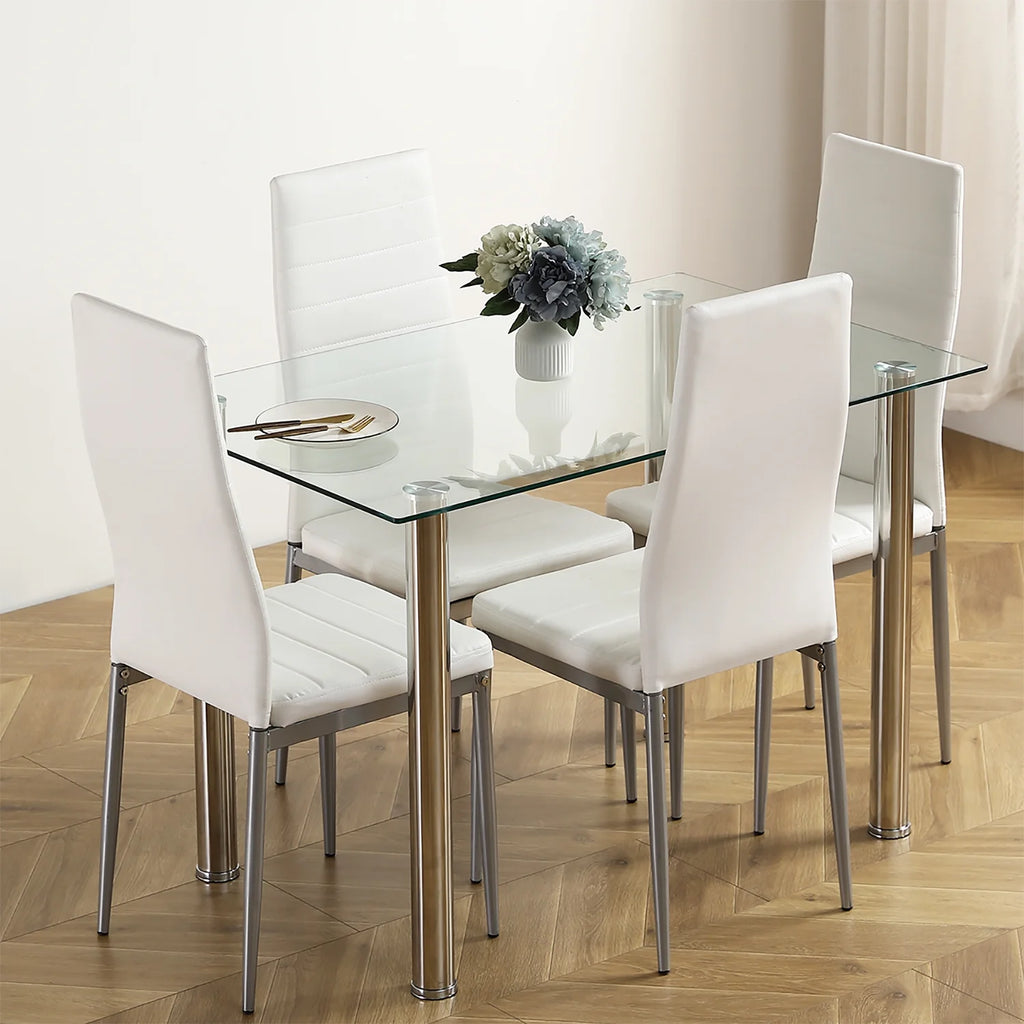 White Glass Dining Table Set for 4 O14227