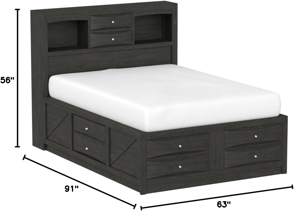 Queen Wooden Captain's Bed with Storage Drawers in Gray Oak Z551453
