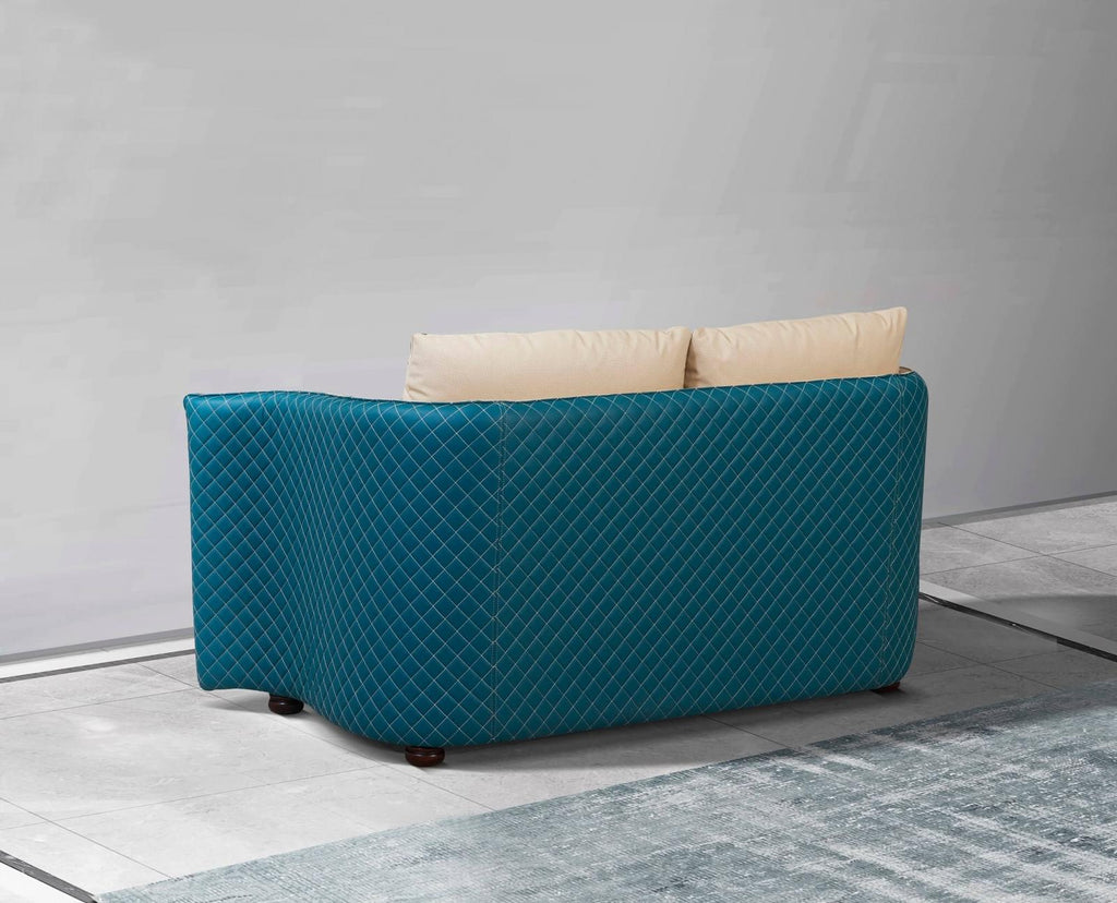 Beige & Blue Leather Loveseat W96206
