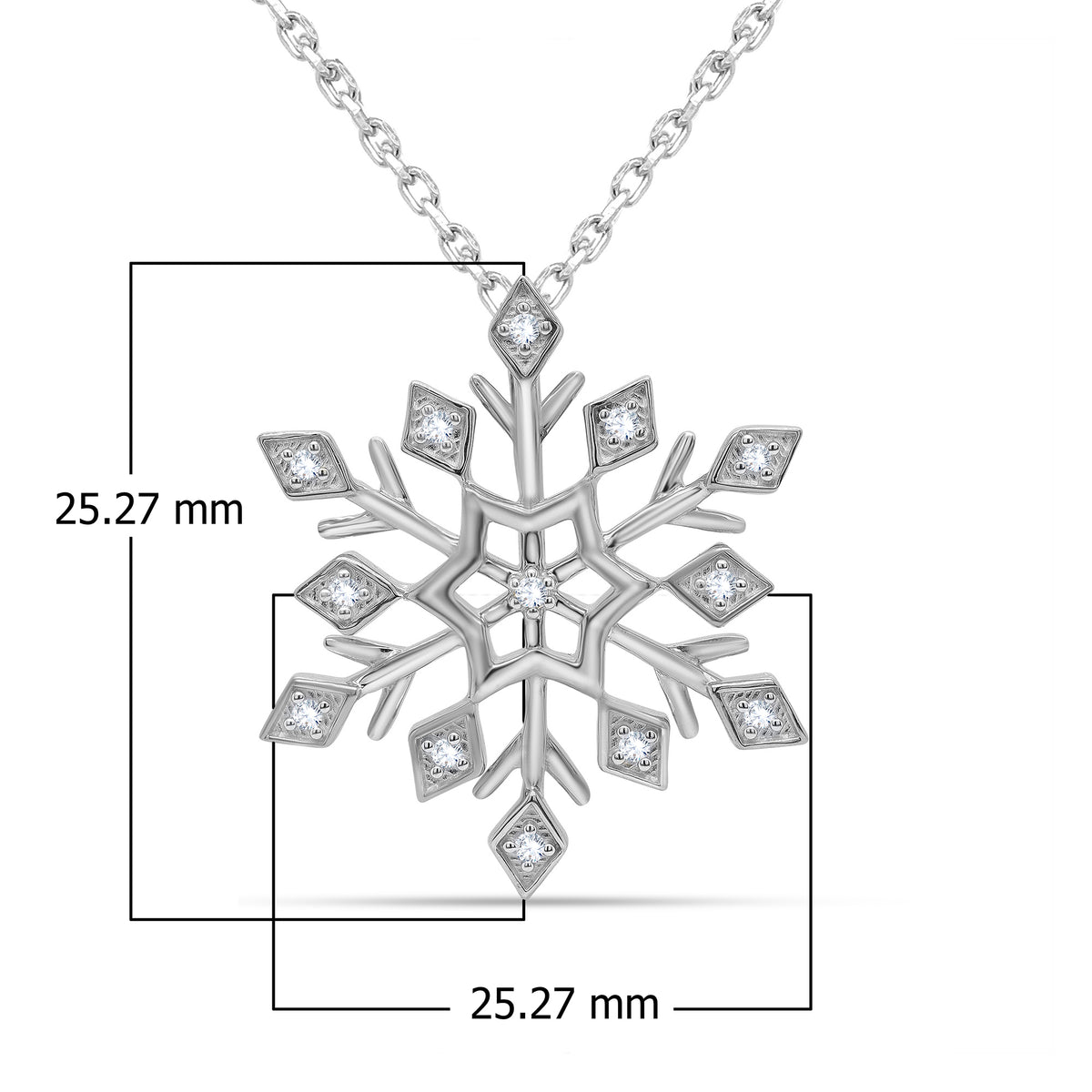 0.10 Cttw Round Cut Natural Diamond Necklace in 18K White Gold over Silver with 18" Cable Chain S9924