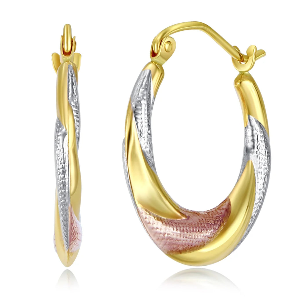 14k Tri 3 Color Gold Polished Diamond Cut Satin Twisted Hoop Earrings (20 x 20mm) K9748