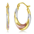 14k Tri 3 Color Gold Polished Diamond Cut Satin Twisted Hoop Earrings (20 x 20mm) K9748