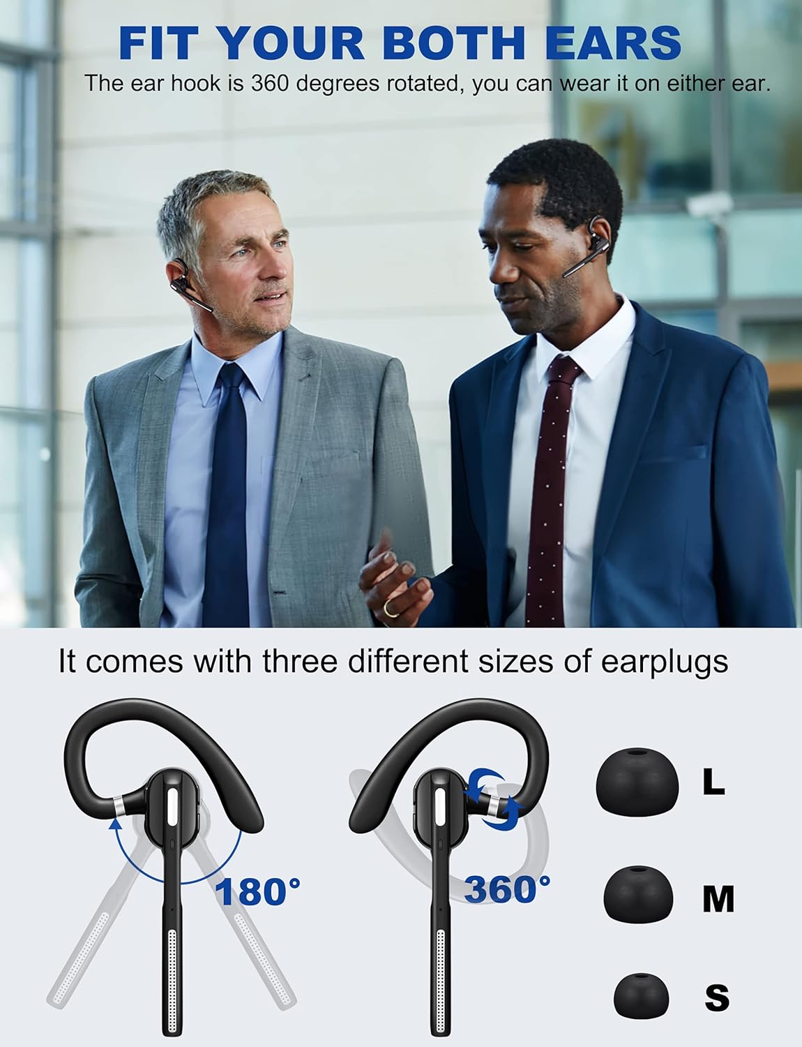 Bluetooth Headset V5.1 Wireless Earpiece with Charging Case, Noise Canceling Mic, Pack of 2 F920