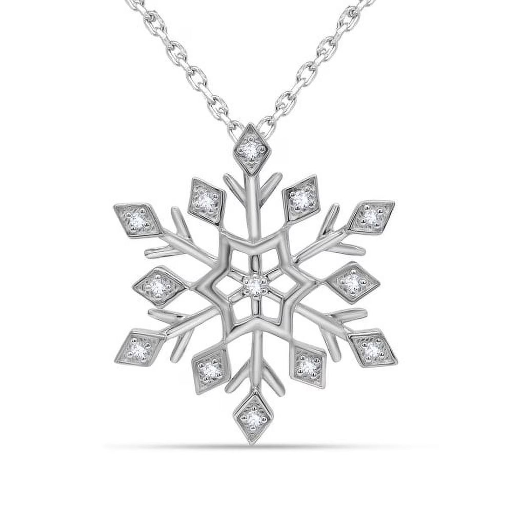 0.10 Cttw Round Cut Natural Diamond Necklace in 18K White Gold over Silver with 18" Cable Chain S9924