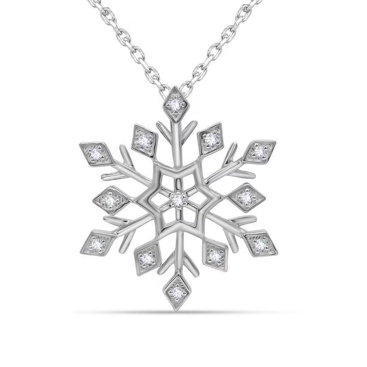 0.10 Cttw Round Cut Natural Diamond Necklace in 18K White Gold over Silver with 18" Cable Chain S9924