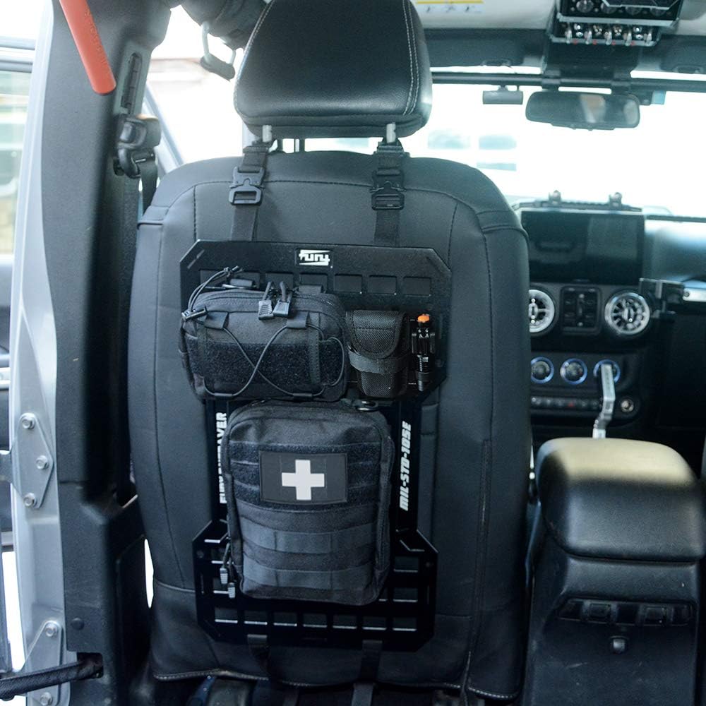 Tactical Rigid Aluminum Insert Panel with 2 Organizer Storage Bag, 1 Multi-Function Tool, 1 Flashlight and 5 Fastening Tape Modular Storage Platform Tool Seat Cover Storage MOLLE Panel G240
