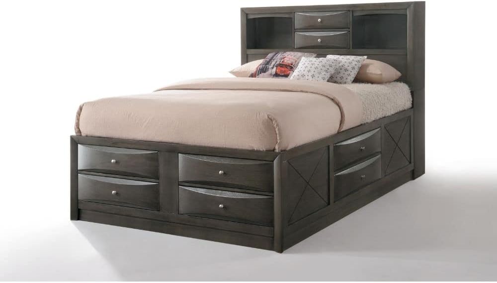 Queen Wooden Captain's Bed with Storage Drawers in Gray Oak Z551453